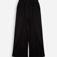 Calça wide leg juvenil com nervuras cós elástico preto