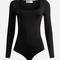 Body juvenil manga longa decote quadrado preto
