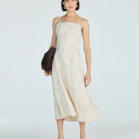 Vestido midi feminino com bordado bege