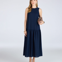 Vestido marias feminino com linho decote canoa azul