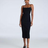 Vestido midi feminino de viscose com fenda preto