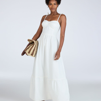 Vestido midi de sarja com amarração off white
