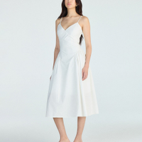 Vestido midi alça fina feminino de algodão com recortes off white