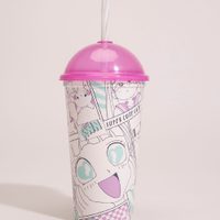Copo infantil anime com canudo multicor