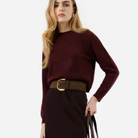 Suéter básico feminino cropped de tricot vinho