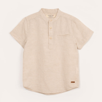 Camisa infantil gola padre de algodão bege