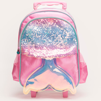 Mochila infantil sereia com paetê e rodas rosa