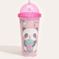 Copo com tampa e canudo panda rosa