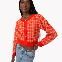 Cardigan de tricô xadrez laranja