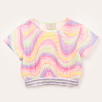 Camiseta infantil de tela cropped psicodélica multicor