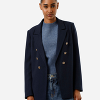 Blazer em piquet com ombreiras azul marinho