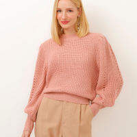 Suéter de tricot manga bufante rosa