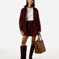 Jaqueta parka feminina de sarja com bolsos vinho