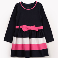 Vestido infantil de malha com laço manga longa azul marinho