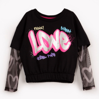 Blusa infantil manga de tule grafite preto