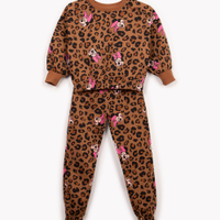 Conjunto infantil de moletom animal print minnie marrom