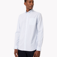Camisa de algodão comfort listrada manga longa azul claro