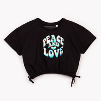 Cropped de algodão infantil love manga curta com elástico preto