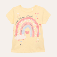Blusa infantil de algodão arco-íris manga curta amarela