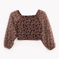 Blusa de tule infantil oncinha manga longa marrom