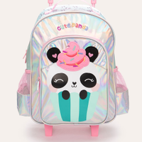 Mochila de rodinha infantil cute panda holográfica colorido
