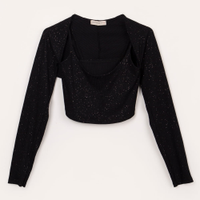 Conjunto juvenil top e bolero manga longa preto