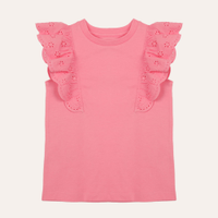 Blusa de algodão infantil com babado de laise rosa