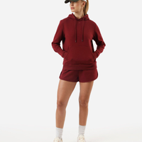 Blusa feminina de moletom com capuz e bolso vinho