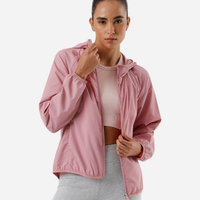 Jaqueta feminina corta vento com capuz rosa