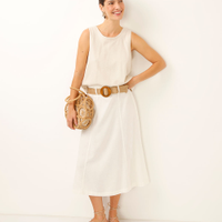 Saia midi com linho cintura alta - off white