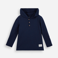Camiseta infantil de algodão flamê com capuz azul