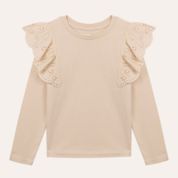 Blusa de algodão infantil com babado de laise bege