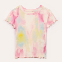 Blusa infantil tie dye manga curta frufru colorido