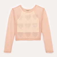 Blusa de tule infantil corações com strass bege
