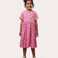 Vestido de algodão infantil corações rosa