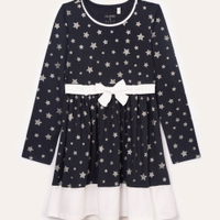 Vestido de algodão infantil estrelas com brilho azul marinho