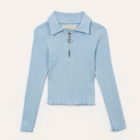 Blusa de algodão infantil com zíper azul claro
