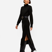 Vestido feminino de tricot midi gola alta preto