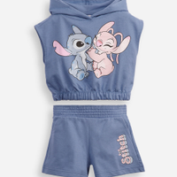 Conjunto de moletom infantil stitch e angel com capuz azul