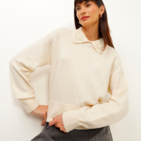 Suéter de tricot com pérolas off white