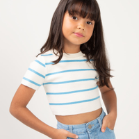 Blusa de tricot infantil listrada azul