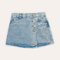 Short saia jeans transpassado infantil azul