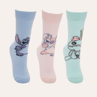 Kit de 3 meias cano longo infantil angel e stitch colorida