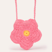 Bolsa infantil de palha margarida rosa