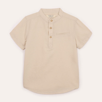 Camisa com linho infantil manga curta bege