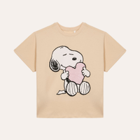Camiseta de algodão infantil manga curta snoopy bege