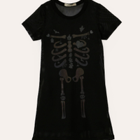 Vestido midi de tule infantil manga curta esqueleto preto