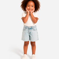 Short mom infantil jeans floral - jeans claro