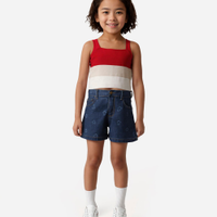 Short jeans infantil corações azul