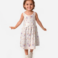 Vestido infantil com laço floral off white